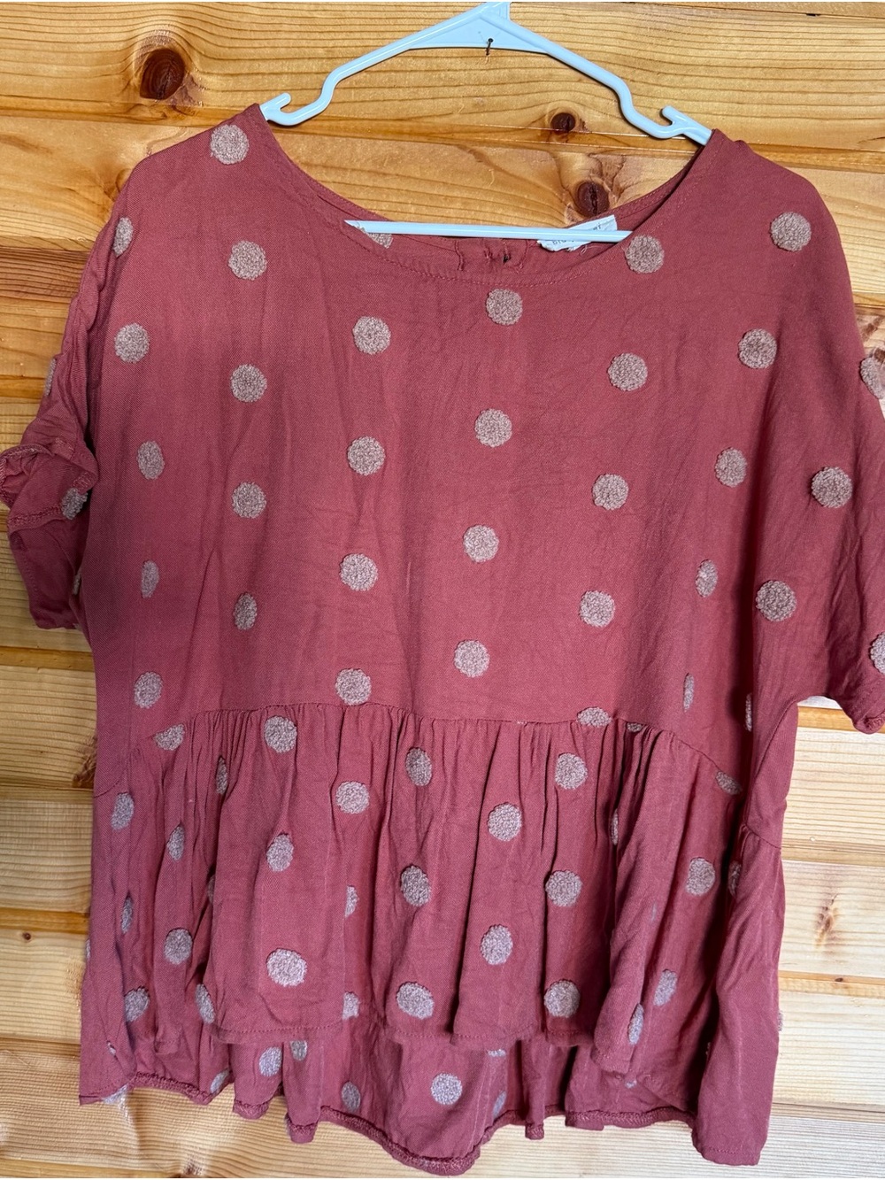 Women's Blu Pepper Rust Polka Dot Peplum Top Size Large
